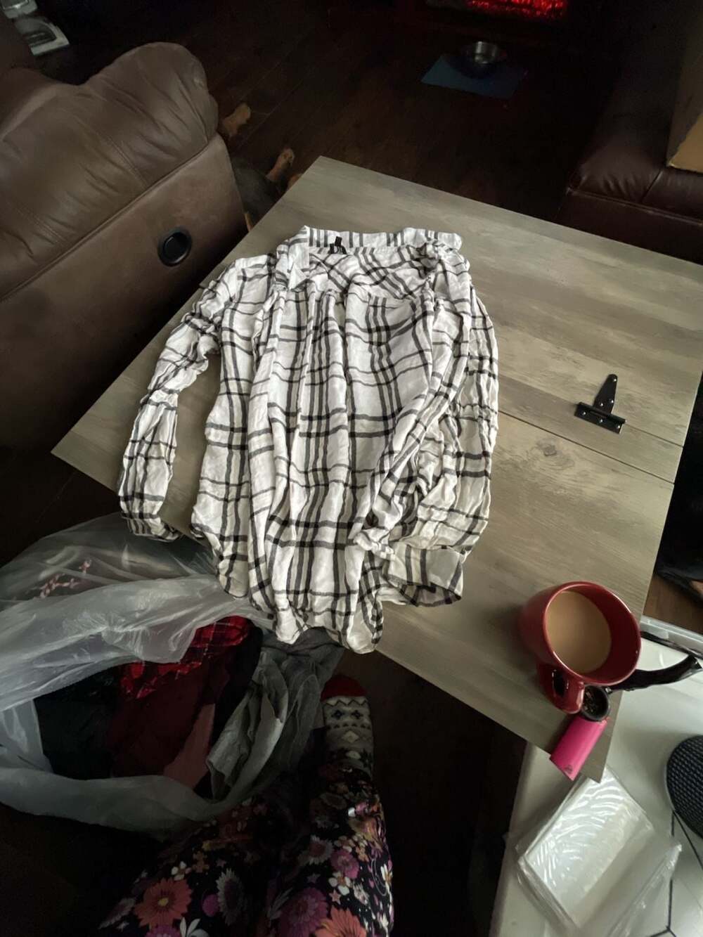 #D13 DL Size L Black White Plaid Long Sleeve Button Shirt
